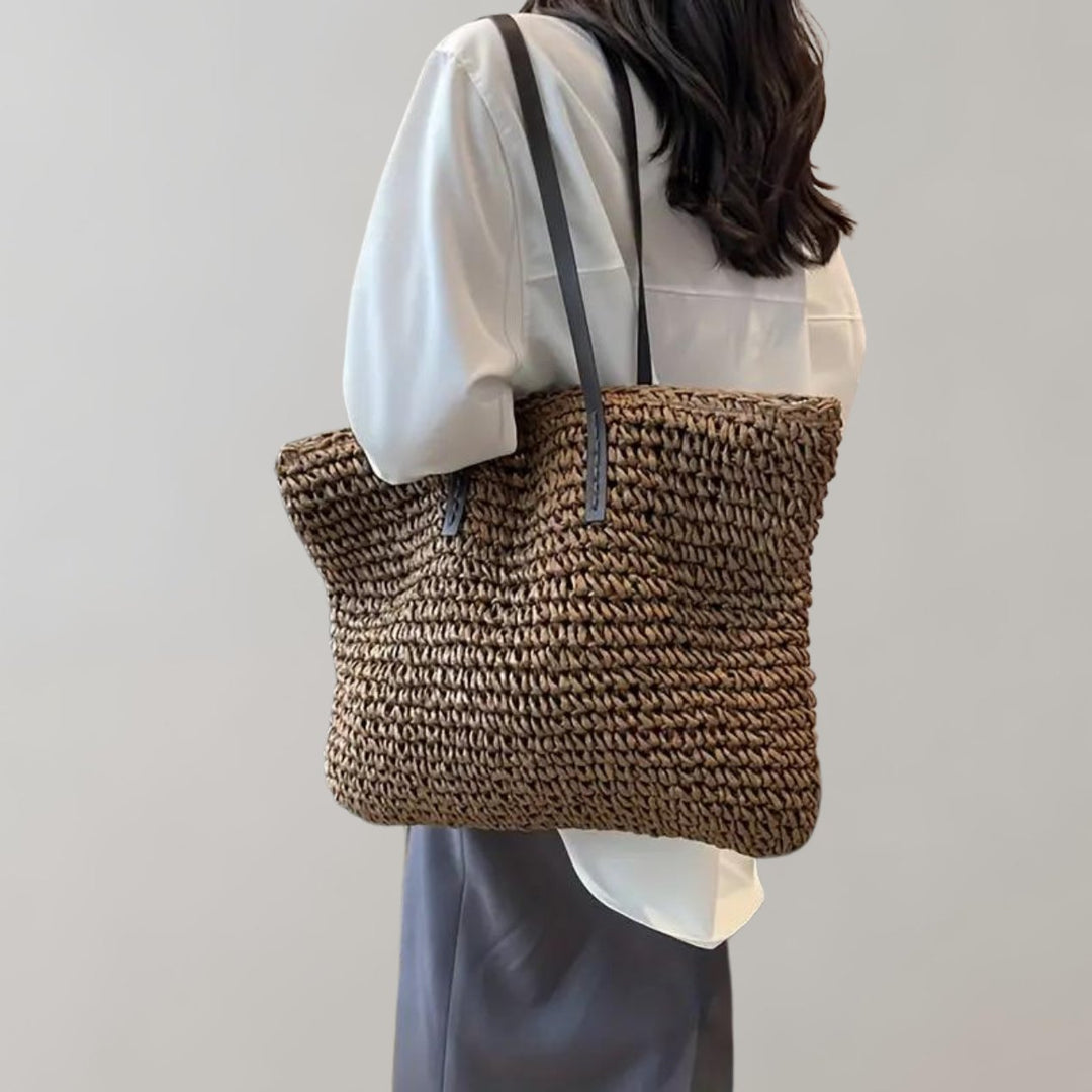 Anastasie | Woven Straw Shoulder Tote Bag for Women - detail view