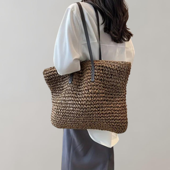 Anastasie | Woven Straw Shoulder Tote Bag for Women - detail view