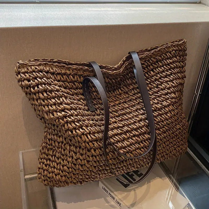 Anastasie | Woven Straw Shoulder Tote Bag for Women - back view