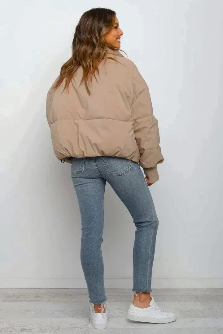 Cropped Quilted Puffer Jacket — puffer jacket for women in black