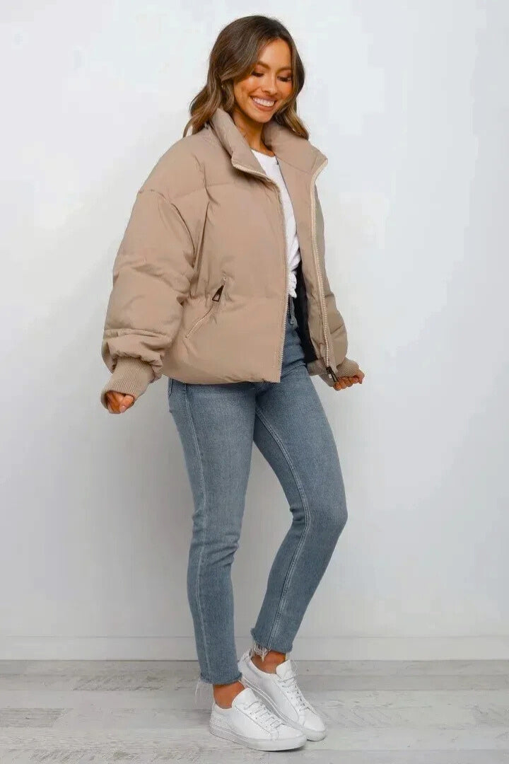 Cropped Quilted Puffer Jacket — puffer jacket for women in green