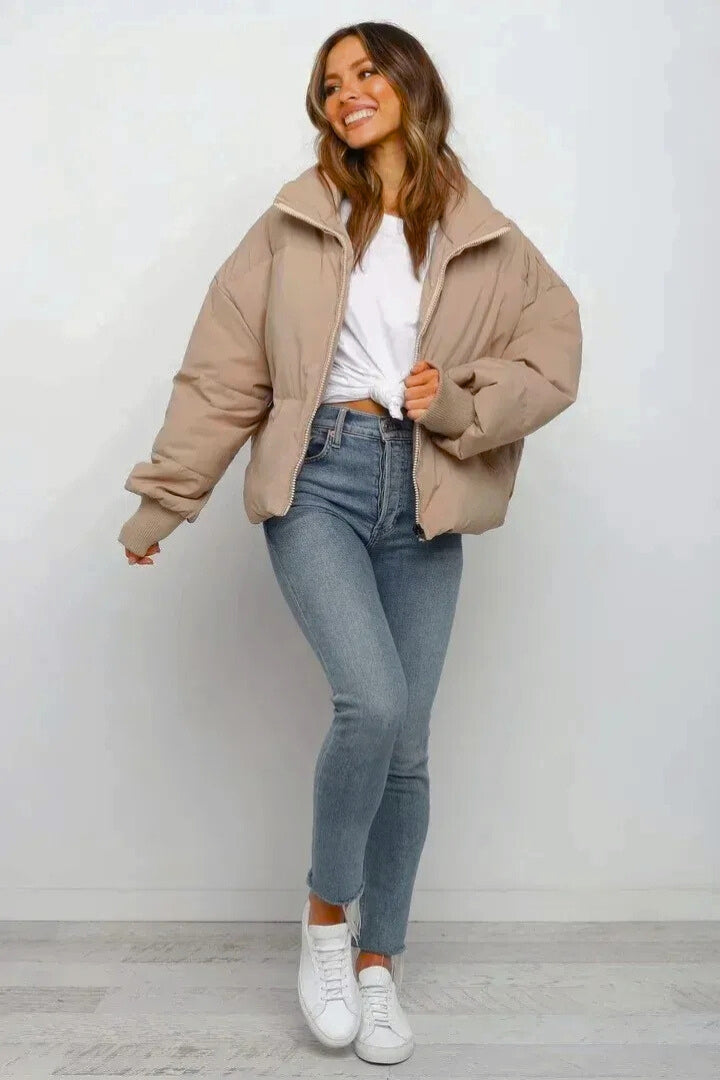 Cropped Quilted Puffer Jacket — puffer jacket for women in white