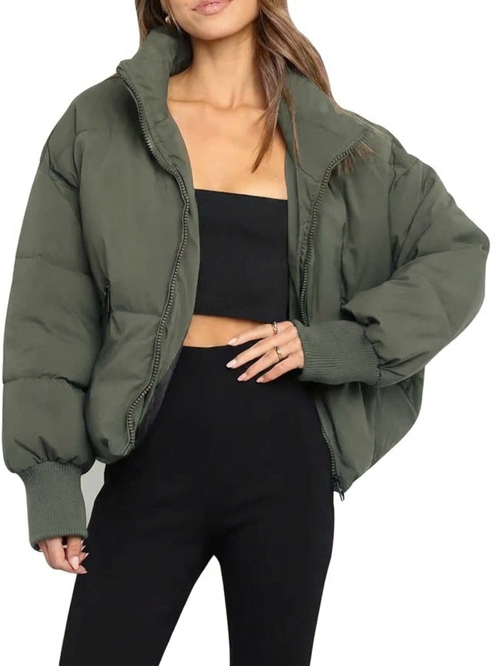 Cropped Quilted Puffer Jacket — puffer jacket for women in green