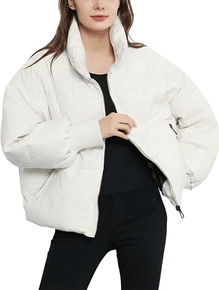 Cropped Quilted Puffer Jacket — puffer jacket for women in white