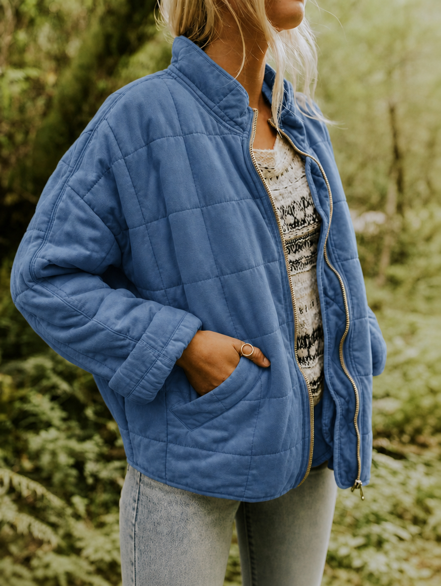 Lightweight Quilted Jacket Coat — quilted jacket for women in blue