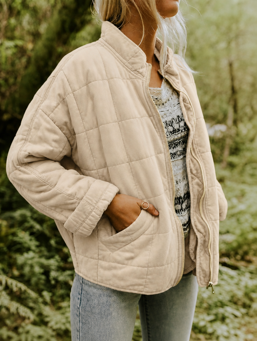 Lightweight Quilted Jacket Coat — quilted jacket for women in blue