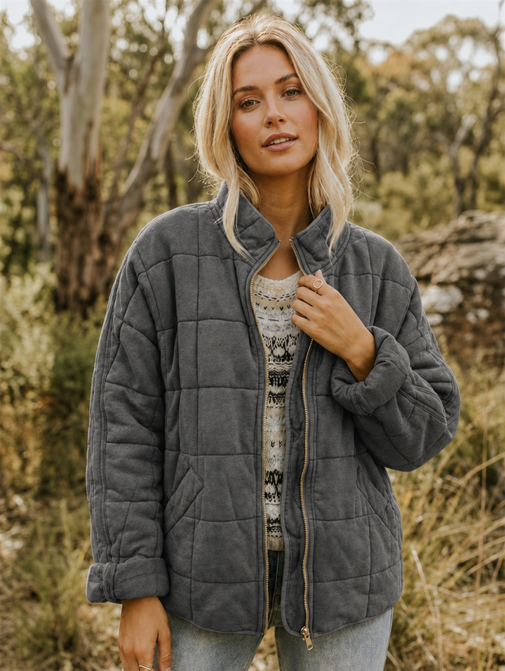 Lightweight Quilted Jacket Coat — quilted jacket for women in dark grey