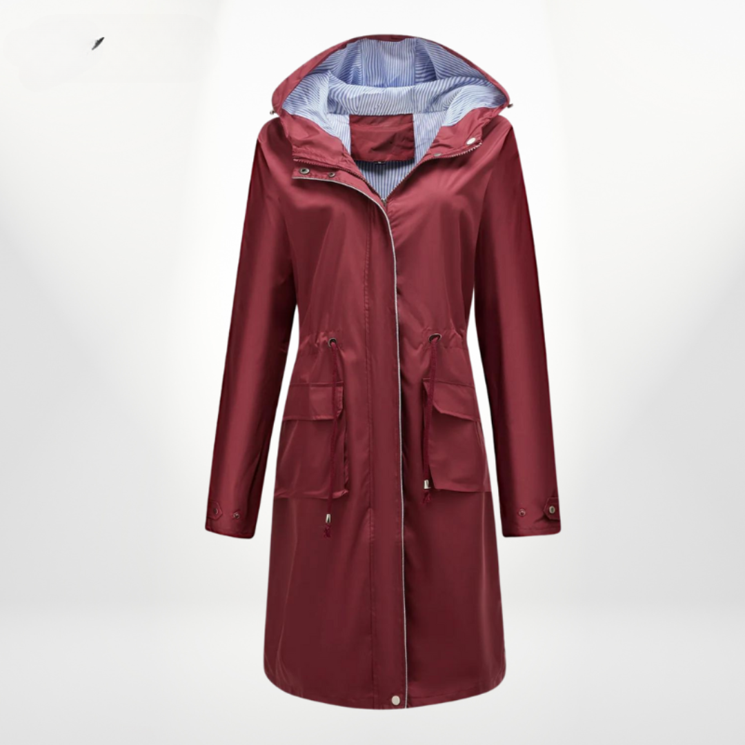 Belted Longline Rain Jacket — women's rain jacket in black