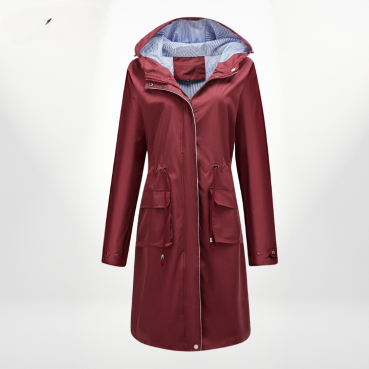 Belted Longline Rain Jacket — women's rain jacket in black
