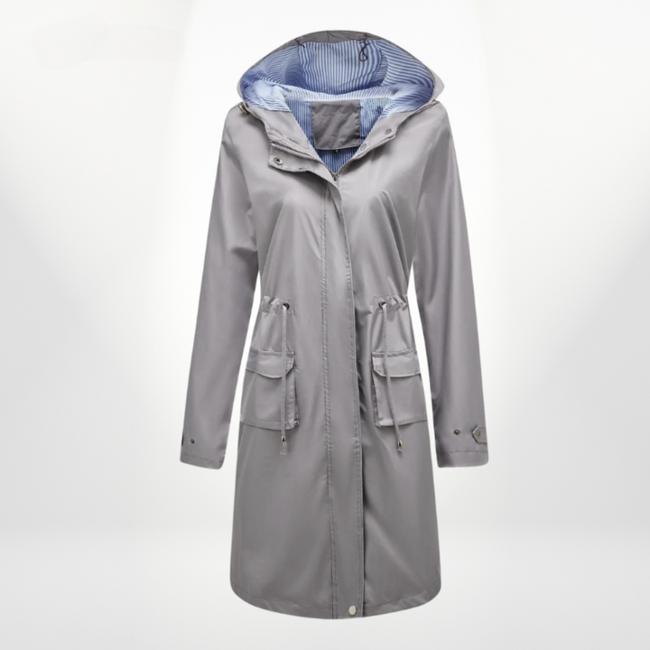 Belted Longline Rain Jacket — women's rain jacket in black