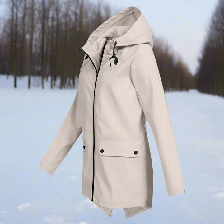 Longline Waterproof Rain Jacket — women's rain jacket in apricot