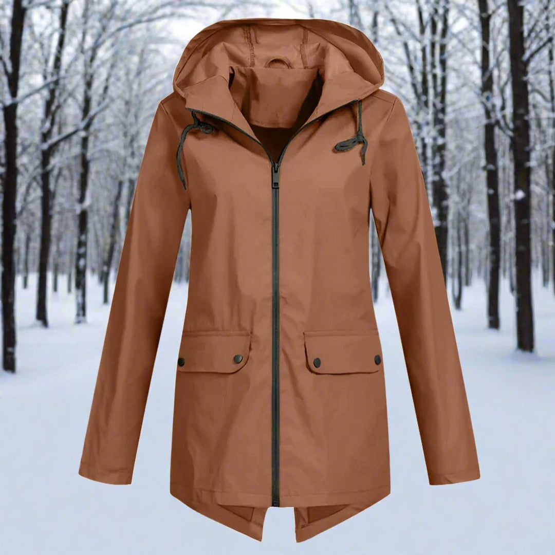 Longline Waterproof Rain Jacket — women's rain jacket in apricot