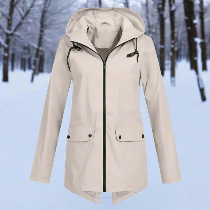Longline Waterproof Rain Jacket — women's rain jacket in apricot